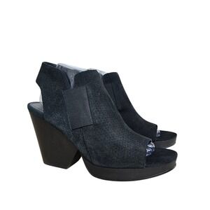 Eileen Fisher Black Suede‎ Peep Toe Wedge Booties Women's Size 10